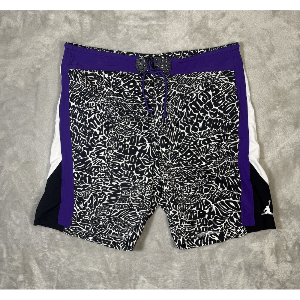 Air Jordan Retro Son of Mars Spike Swim Trunks Board Shorts Purple Black Mens 34